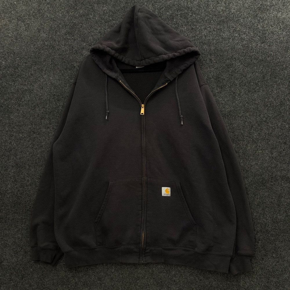 Carhartt Vintage Full Zip Hoodie Mens 2XL Black Faded Workwear Midweight Jacket